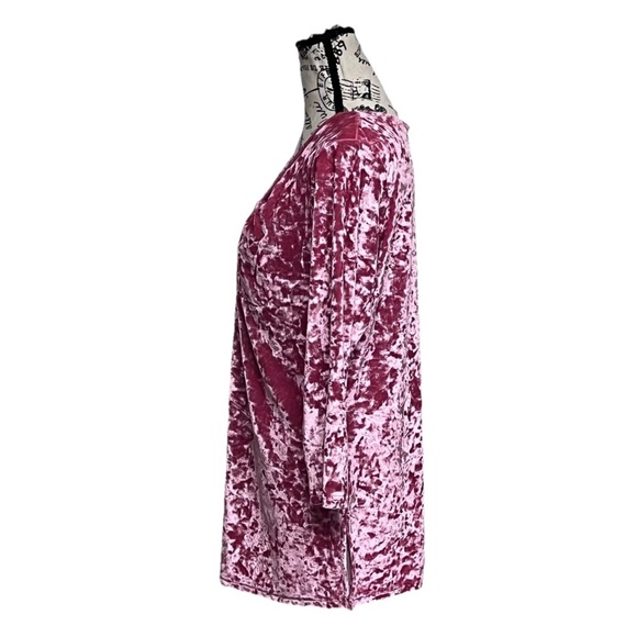 Y2K Faded Glory Pink Crushed Velvet Tunic L | Fairycore Lagenlook 90s Velvet Top - Picture 4 of 11